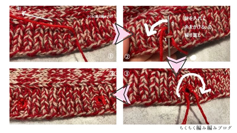 編み物　カーディガン　ボタンホール　ステッチ　かがり方